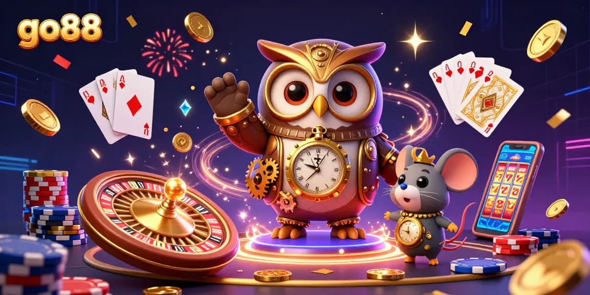 Experience the thrill of go88 with a vibrant 3D illustration showcasing casino excitement and winning moments.