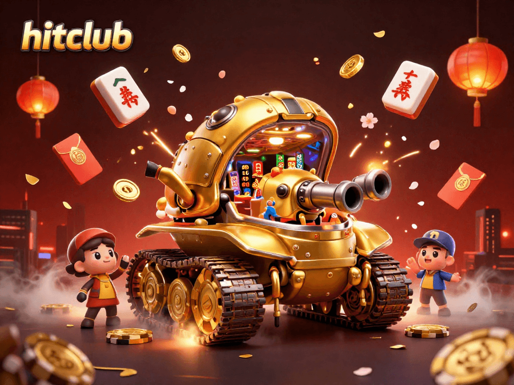 Play exciting games at hitclub in this vibrant casino scene with festive themes