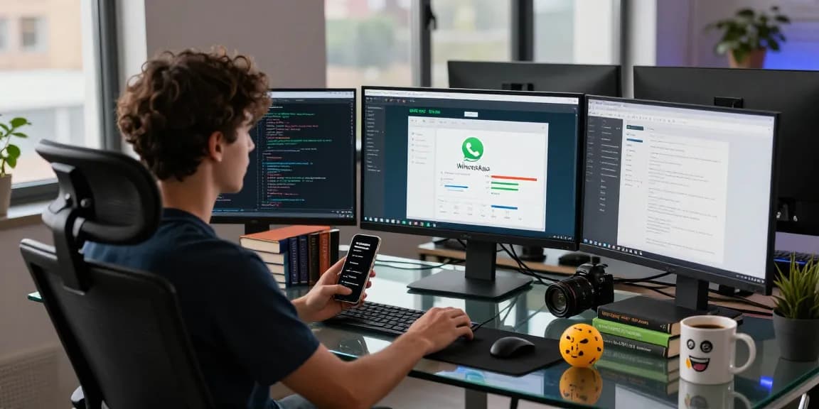 Engaging with WhatsApp電腦版 on a modern desktop while multitasking in a sleek workspace.
