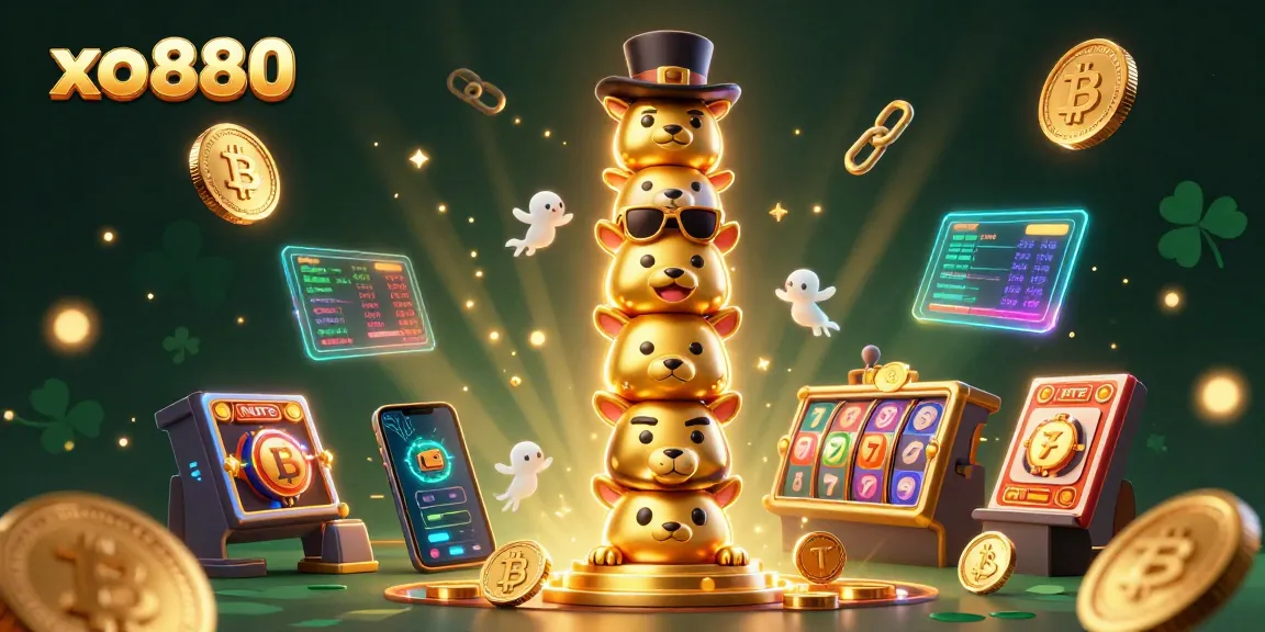 Experience exciting gaming with xo880 featuring vibrant slot elements and cryptocurrency symbols.