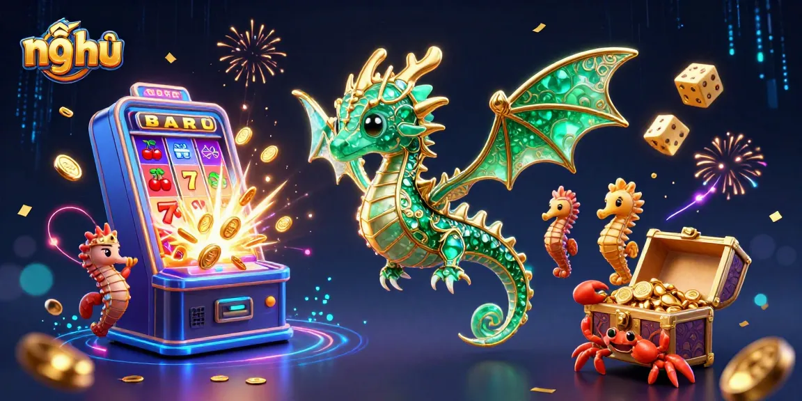 Experience the thrill of nổ hũ with this vibrant scene of jackpot excitement featuring slots and sea creatures.