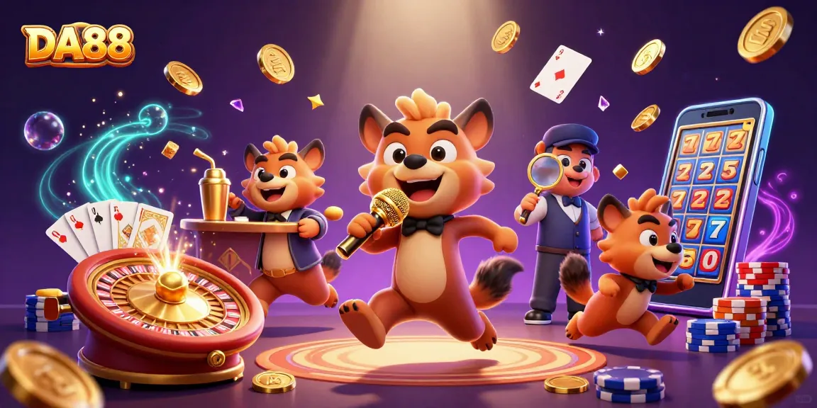 Join the laughter at DA88 casino club featuring hyenas in a vibrant, playful atmosphere.