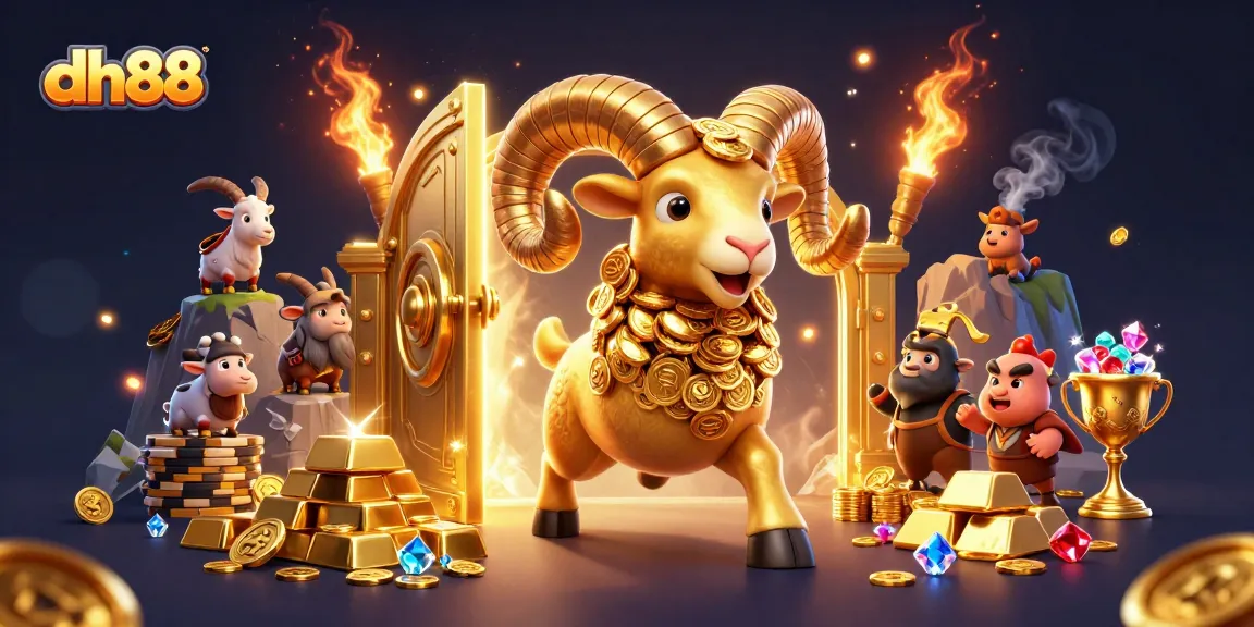 Engage with dh88's exciting casino experience featuring a golden ram charging through treasure-filled gates.