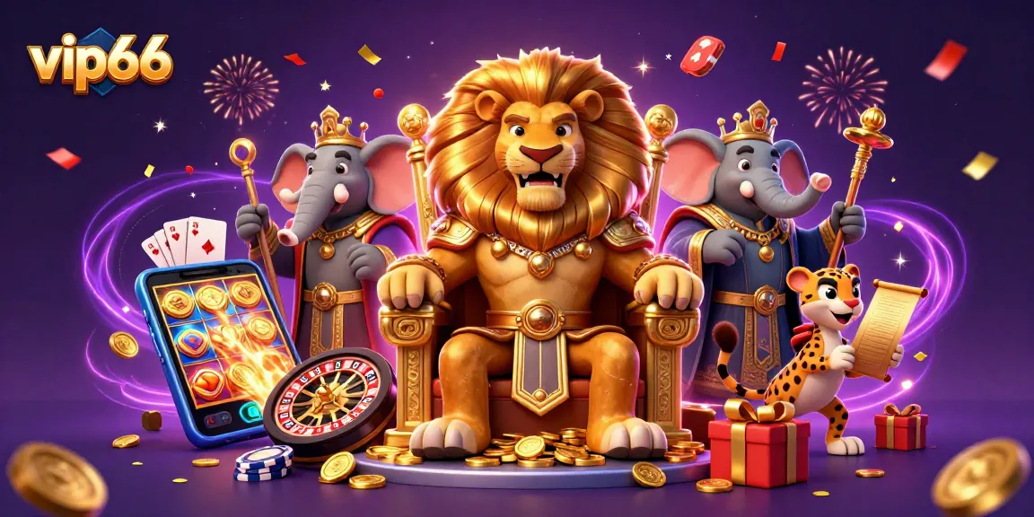 Experience the excitement of vip66 casino with a fierce lion king, elephant advisor, and speedy cheetah in action.