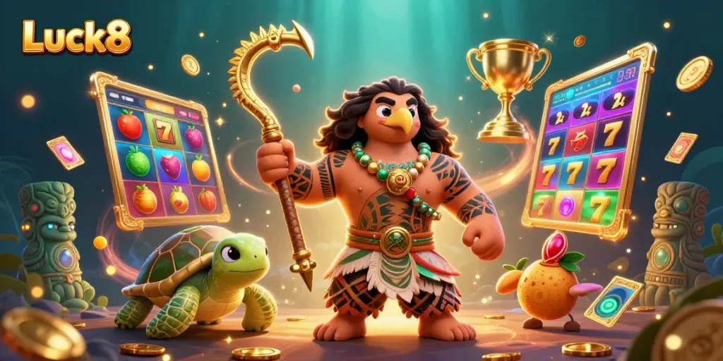 Experience the excitement of Luck8 with vibrant slot games featuring a demigod hawk and a turtle companion!