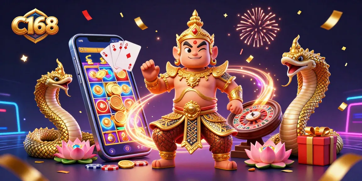 C168 brings excitement with 3D characters and dynamic casino elements in a colorful gambling scene.