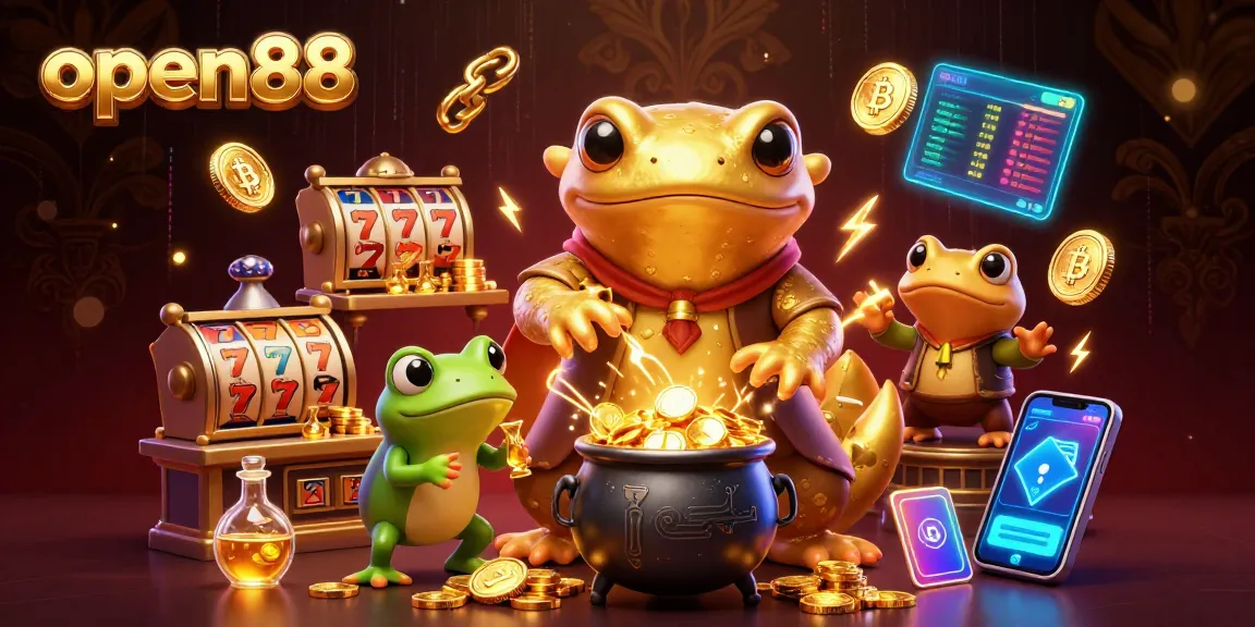 Experience the thrilling action of open88 with a vibrant 3D scene showcasing gold coins and gaming elements.