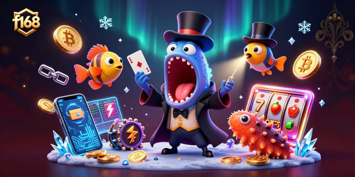 Engage with f168’s thrilling experience through a vibrant 3D cartoon illustration capturing a magic act and crypto elements.