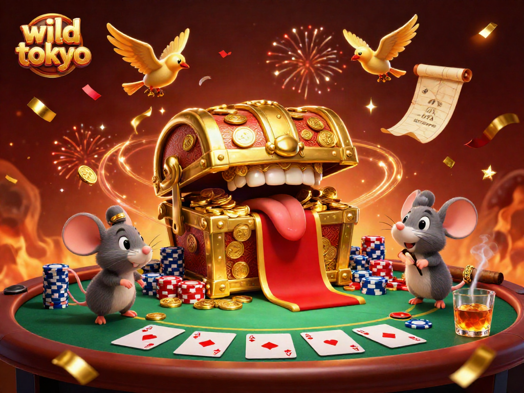 Experience wild tokyo casino magic with adventurer mice lured by treasures at a vibrant poker scene.