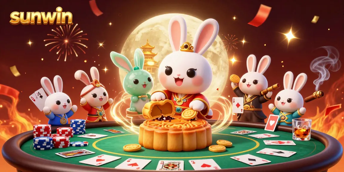 Experience thrilling gaming at Sunwin, featuring festive moon rabbits and vibrant poker action.