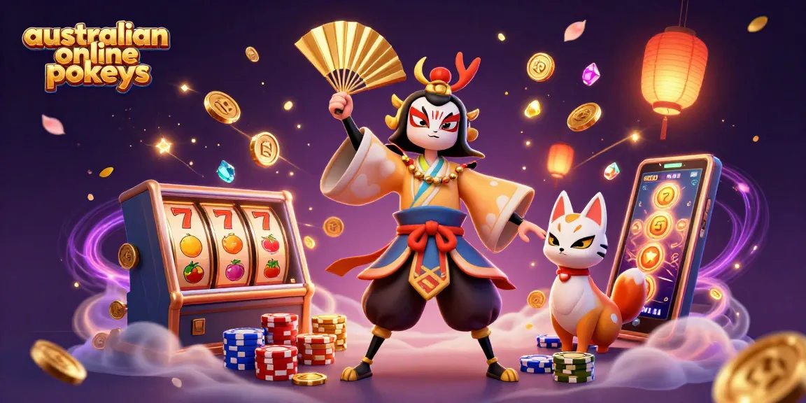 Spin the reels in vibrant australian online pokies surrounded by lucky symbols and atmospheric elements.