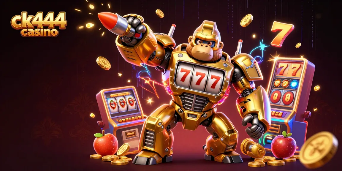 Experience exciting wins at ck444 casino with a golden gorilla mech and spinning slot reels.