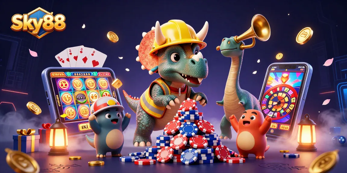 Experience thrilling casino excitement with Sky88's dynamic gaming elements and vibrant characters.
