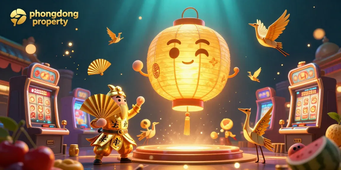 Experience thrilling gameplay at phuongdongproperty with a vibrant, dynamic casino scene showcasing golden lanterns and slot games.