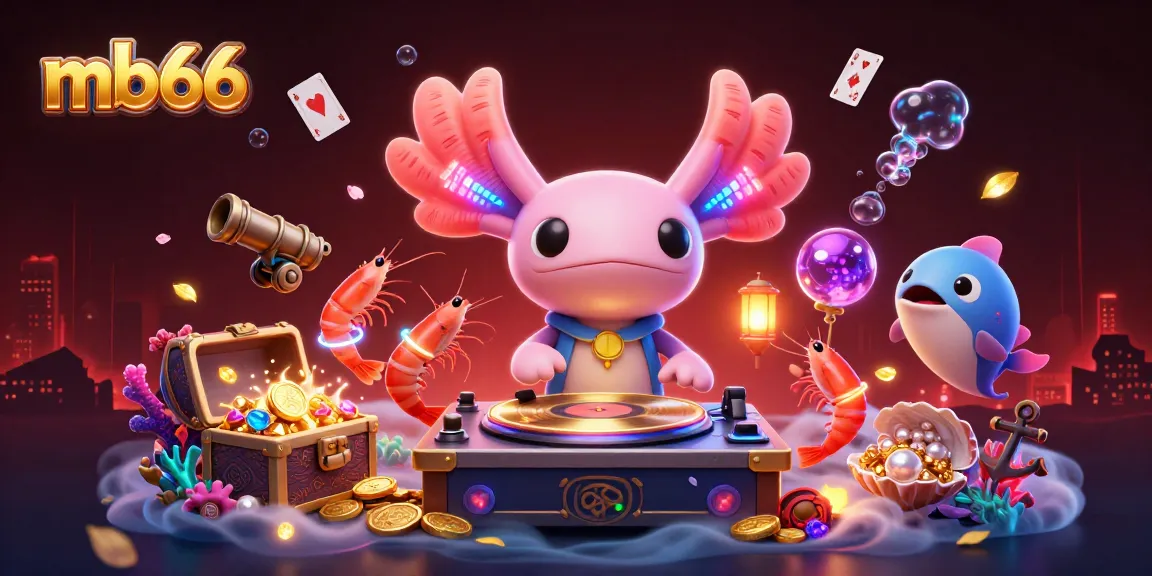 Join the excitement with mb66 as the neon-colored axolotl DJ spins winnings while vibrant sea creatures celebrate.