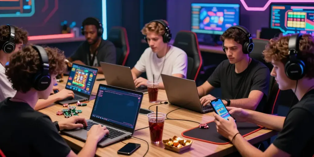Players enjoying online games at EE88 with vibrant graphics and a lively atmosphere.