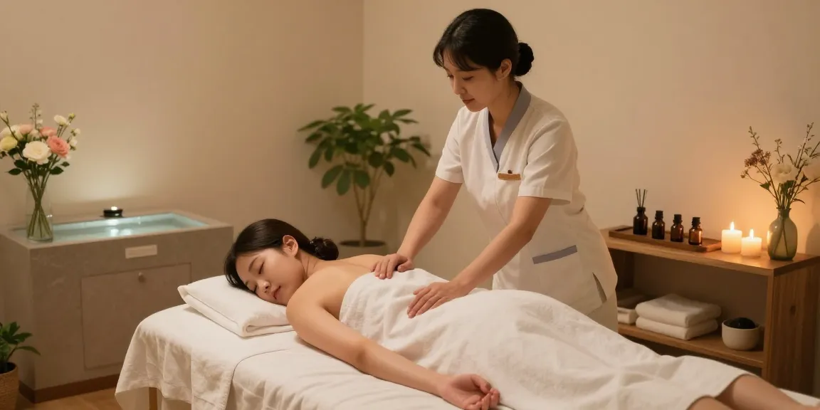 Client receiving a soothing 성남출장마사지 in a serene spa environment with warm lighting and calming decor.