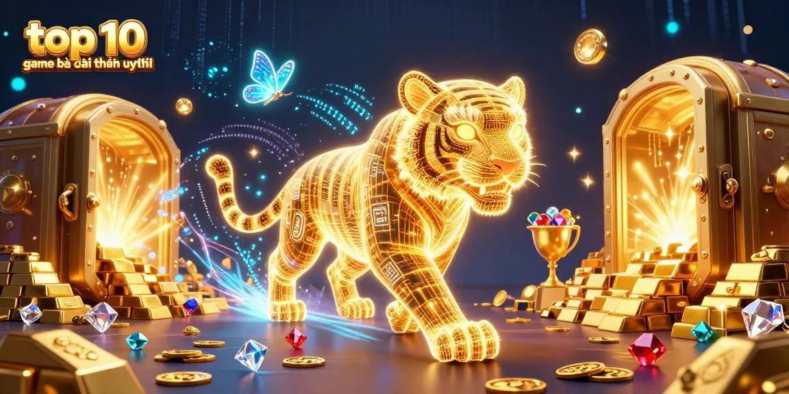 Experience the top 10 game bài đổi thưởng uy tín with a vibrant digital casino scene featuring a neon tiger.