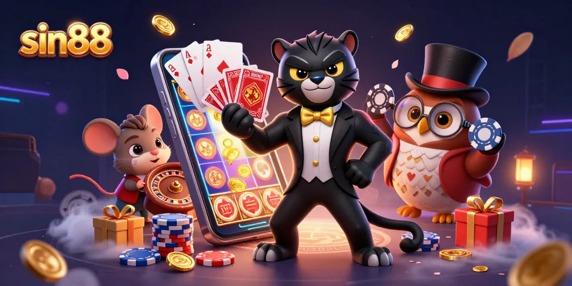 Shoot for winnings with sin88, where a brass tuxedo panther and wise owl join forces in epic gaming.