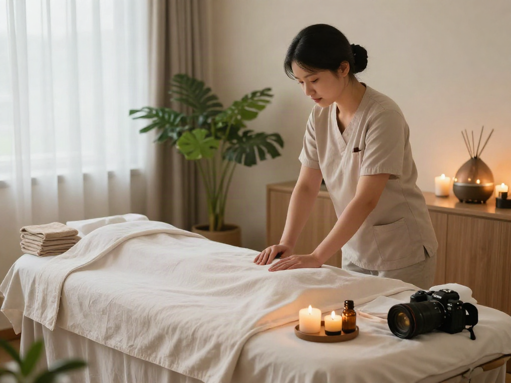 Relaxing 성남출장마사지 spa scene showcasing essential oils and calming decor