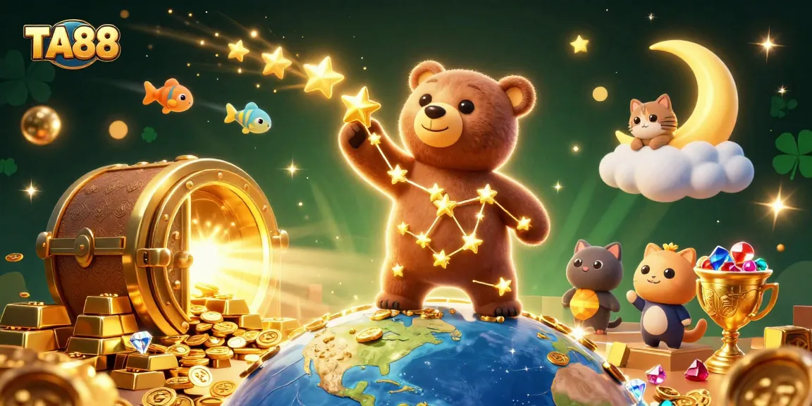 TA88 casino adventure scene with stars, treasures, and a moon cat captured in 3D illustration.