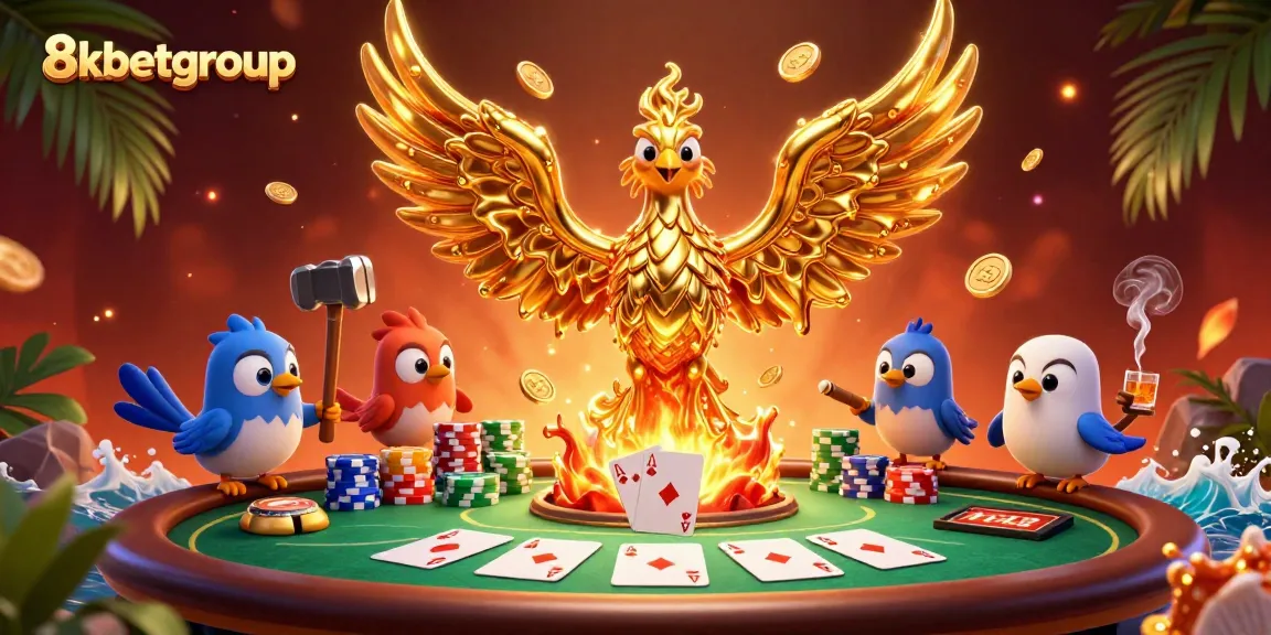 Experience the thrilling world of 8kbetgroup with a golden phoenix depicting success in gambling.