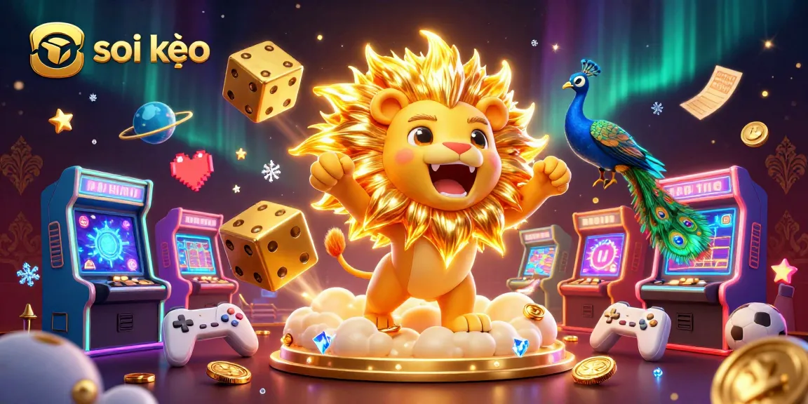Engage with soi kèo for thrilling sports predictions featuring lion and dice in dynamic 3D art.