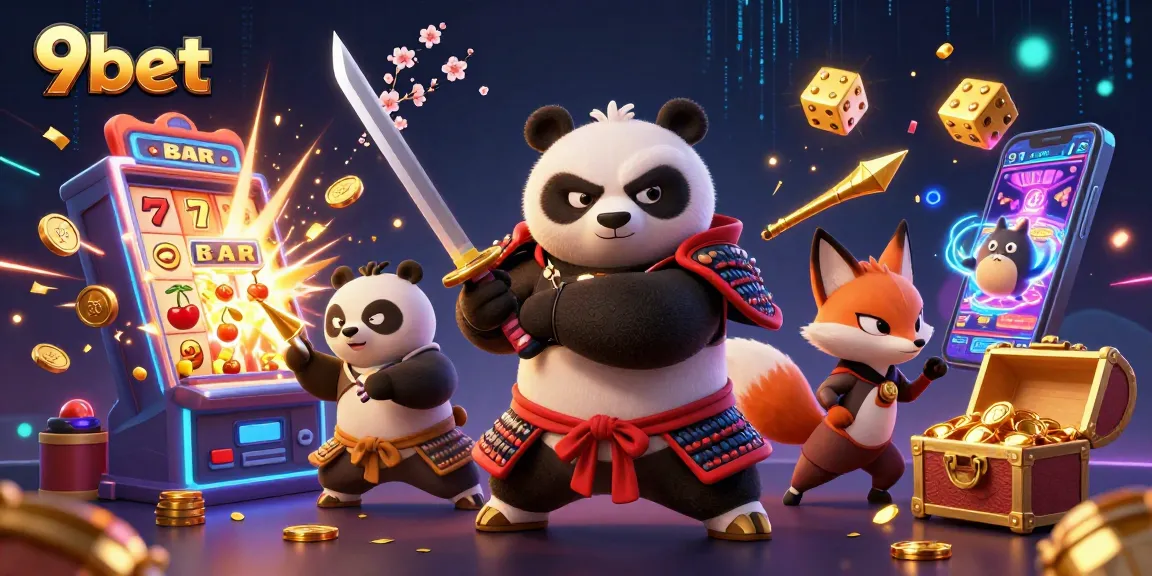 Experience thrilling wins with 9bet in this vibrant casino illustration featuring dynamic gameplay elements.