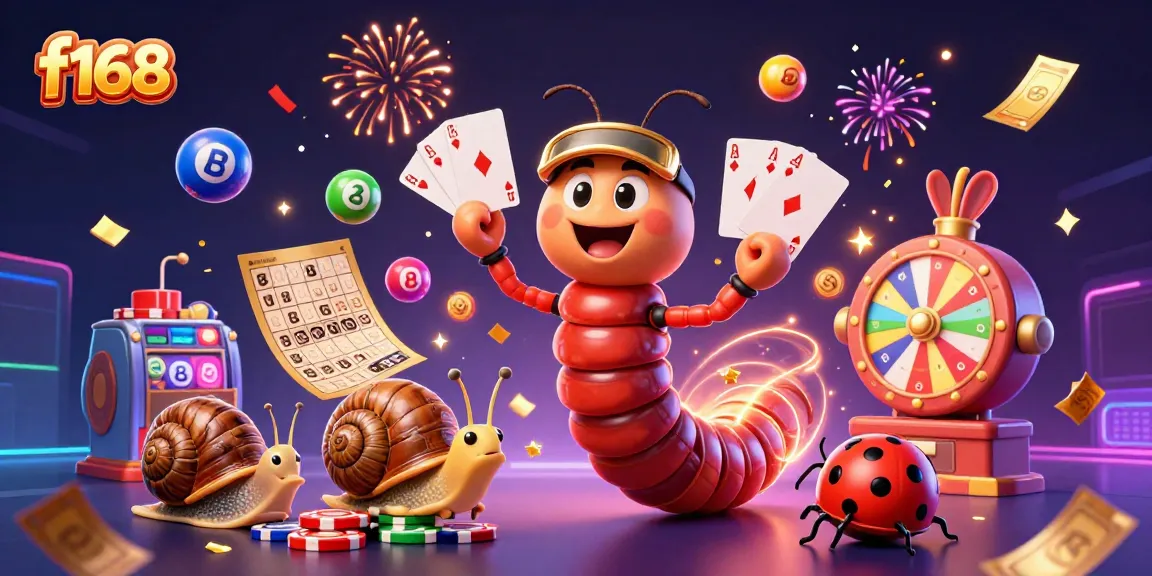 Experience exciting moments at f168 with a jubilant cartoon casino scene featuring vibrant game elements and lively characters.