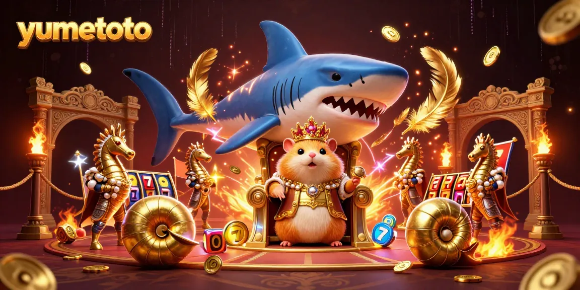 Experience the thrill of yumetoto with our dynamic casino scene featuring a hamster king and vibrant slot elements.