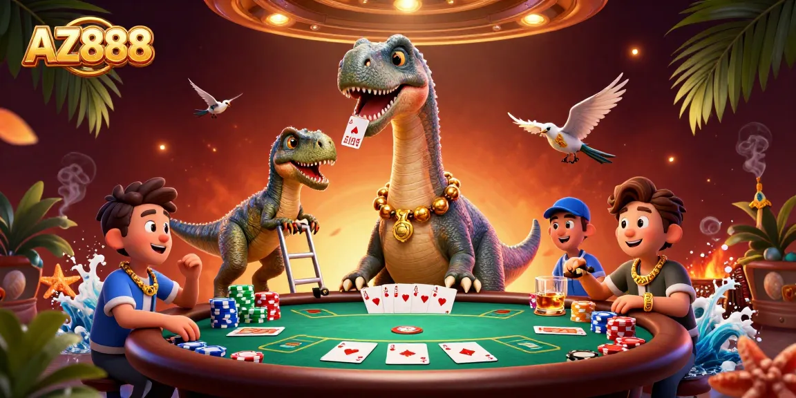 Experience thrilling gameplay at AZ888 with a lively poker scene featuring vibrant characters and rich casino elements.