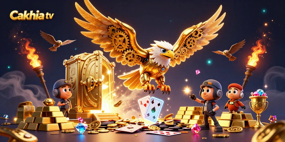 Cakhia tv offers a stunning visual of cybernetic eagles amidst vibrant casino elements, showcasing thrilling betting excitement.