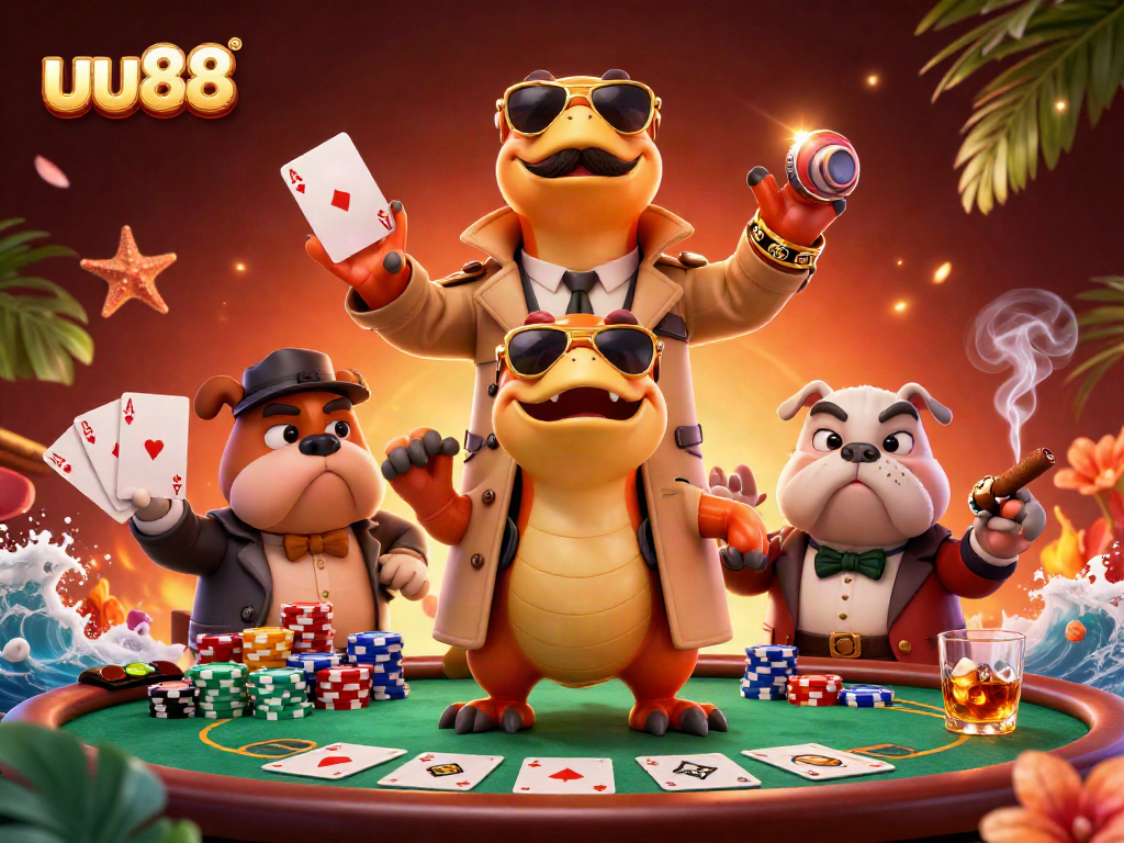 Experience gambling excitement with uu88 as cartoon raptors hilariously attempt entry into a VIP lounge.