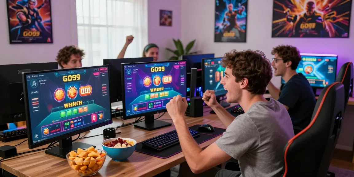 Friends enjoying live casino games on GO99, celebrating wins in a vibrant gaming setup.
