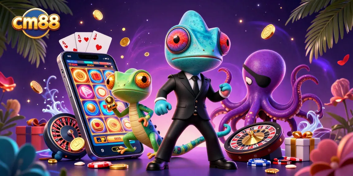 Experience thrilling gaming moments at cm88 with vibrant scene featuring charming characters and dynamic casino elements.