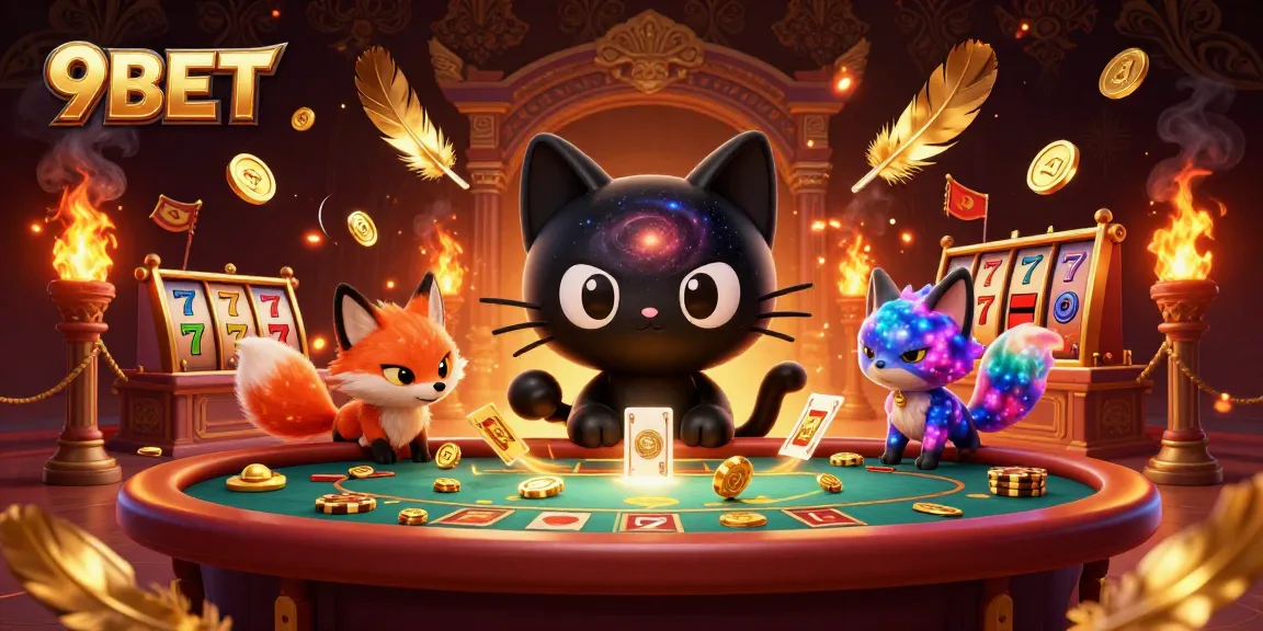 Engage in thrilling gameplay at 9BET's cosmic casino with vibrant characters and dazzling effects.