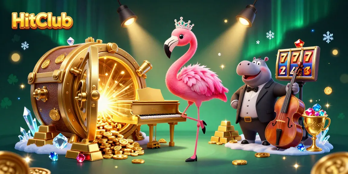 Experience the excitement at HitClub with dynamic scenes featuring vibrant casino characters and sparkling gem-filled treasures.