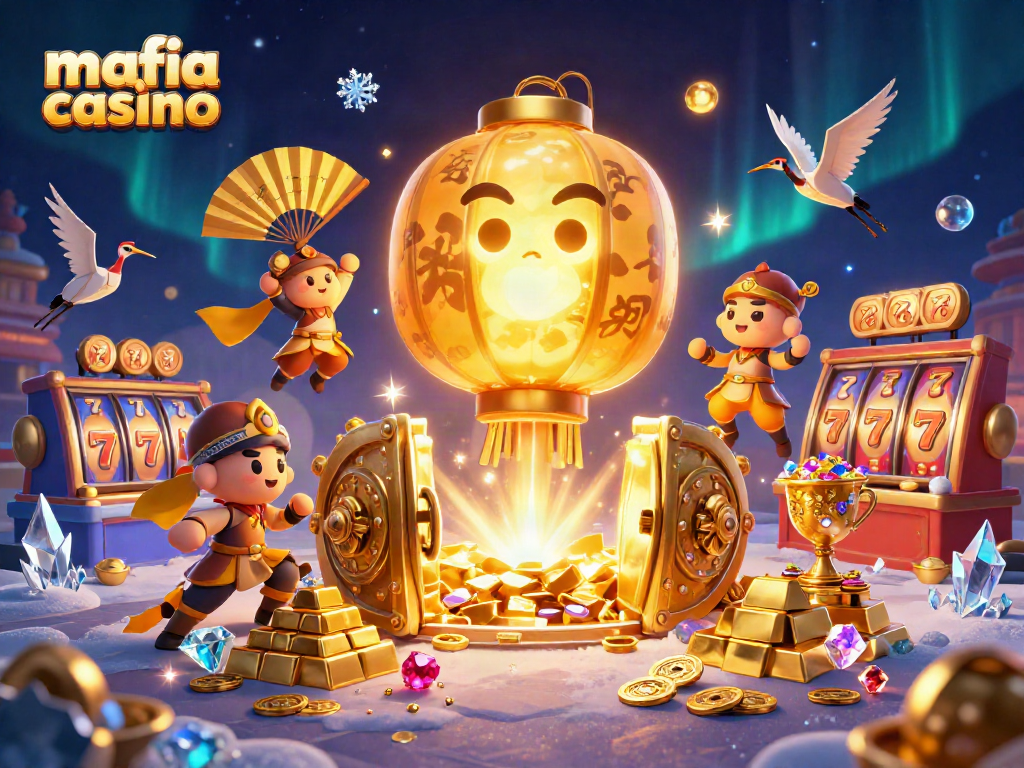 Experience excitement at the mafia casino with dynamic slot reels, golden treasures, and vibrant spirits.