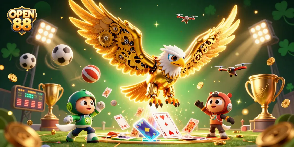 Win big at OPEN 88 with a cinematic 3D illustration of dynamic gaming elements.