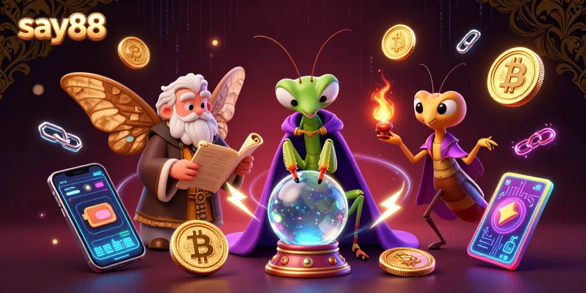 Engage with say88's vibrant casino experience through a mystical 3D illustration featuring a fortune teller and wise moth