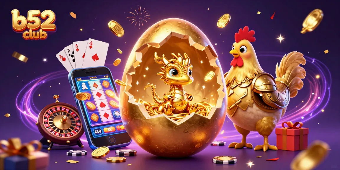 Win big with b52 club: an ultra-detailed 3D illustration of a golden dragon and casino elements.